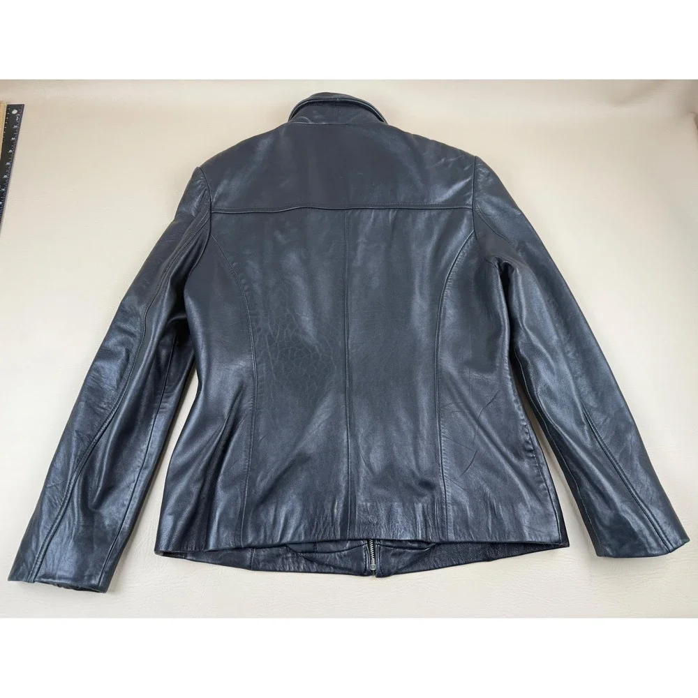 Genuine Lambskin Leather Jacket Black Zip Front‎ Fitted Moto Womens L Classiques